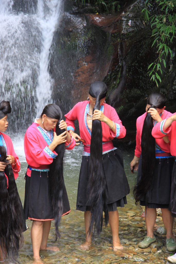 long black hair of Yao women rice water
